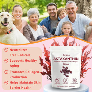 BELANO Valasta Astaxanthin,Zeria Astaxanthin12Mg,Easy to Swallow, Non-Gmo,4-Month Supply,120 Softgels