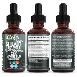 Clean Nutraceuticals Shilajit Drops Liquid | Shilajit Supplement for Men Women with Sea Moss Ashwagandha Zinc Magnesium Boron Fulvic Acid – Himalayan Shilajit Energy Vitality Stamina – 2Oz