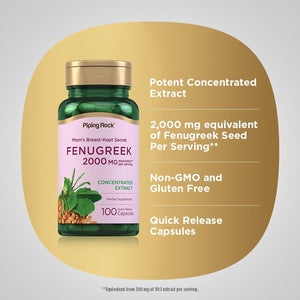 Piping Rock Fenugreek Capsules | 100 Pills | Concentrated Seed Extract | Herbal Supplement for Women | Non-Gmo, Gluten Free