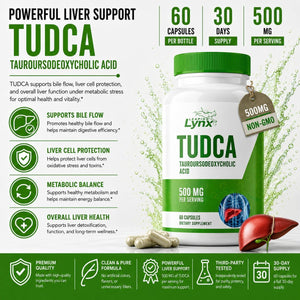 Leaping Lynx TUDCA 500Mg – Tauroursodeoxycholic Acid Supplement – 60 Capsules – TUDCA Liver Support Supplement – Bile Acid Digestive Support – Non-Gmo, Iso-Certified