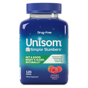 Unisom Simple Slumbers Drug-Free Sleep Aid Gummies, Melatonin 5Mg, Sleep Support for Adults, Midnight Raspberry Flavor, 120 Count