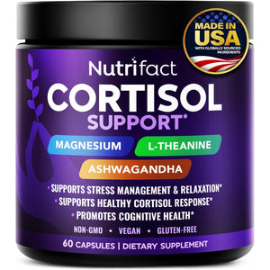 Cortisol Supplements for Women & Men – Cortisol Reducer with Ashwagandha, Magnesium, L-Theanine & Vitamin B Complex – Stress Relief, Vegan, Non-Gmo, Made in USA – 60 Capsules