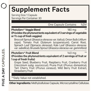 Codeage Instantfood Five a Day – Fruits & Vegetables Capsule Supplement – Whole Food Phytonutrients – 15 Fruits and Veggies Blend - Vegan, Non-Gmo – 30 Capsules