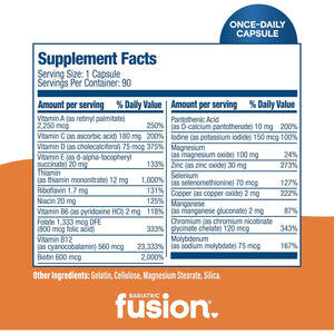 Bariatric Fusion Bariatric Multivitamin without Iron | 1 per Day | Post Surgery Patients | Iron Free Vitamin for Gastric Bypass and Sleeve Gastrectomy | Easy to Swallow Capsules | Three Month Supply