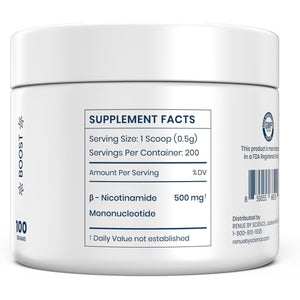 RENUE by Science NMN Powder | 100G Fast Dissolve Powder Supplement | 500Mg Nicotinamide Mononucleotide per Serving | Manufactured in the USA Third-Party Tested