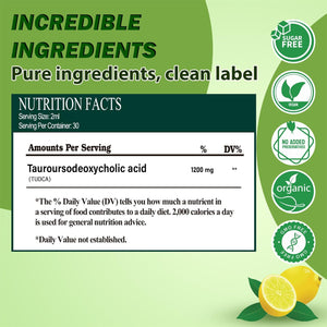 Pure TUDCA Bile Salts Liquid Drops 1200Mg (Tauroursodeoxycholic Acid) Premium Liver Support, Bile Flow & Gallbladder Cleanse Supplement丨High Absorption Liquid | Non-Gmo | 3Rd Party Tested | 2 Fl Oz