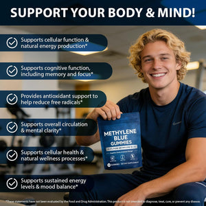 Methylene Blue Gummies 5Mg per Serving, Supports Cognitive Function, Cellular Energy, Mental Focus, Antioxidant Activity, 99.9% Pure | 30 Gummies