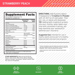 Optimum Nutrition Creatine Monohydrate plus Powder, Strawberry Peach Flavored Creatine Performance Blend, with Electrolytes for Hydration, Added Vitamins, 40 Servings, 360 Grams (Packaging May Vary)