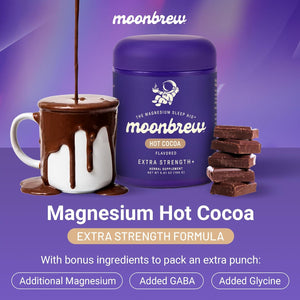 Moonbrew Nighttime Extra Strength Magnesium Hot Cocoa, Natural Sleep Aid Drink Mix for Adults - Calming Melatonin-Free Sleep Support - Hot Chocolate Powder with L-Theanine & Zinc Glycinate