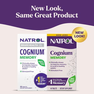 Natrol Cognium Memory, Brain Health Supplements for Adults, Brain Memory Supplements, Enhances Mental Agility in Healthy Adults, 60 Tablets, up to a 30 Day Supply