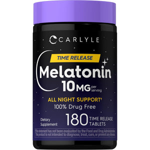Carlyle Melatonin 10Mg | 180 Time Release Tablets | All Night Support | with Vitamin B6 | 100% Drug Free Supplement | Vegan, Non-Gmo, Gluten Free
