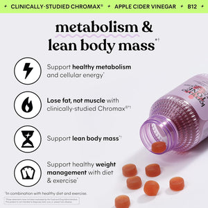 Lemme Tone Metabolism & Body Toning Gummies with Apple Cider Vinegar, Clinically Studied Chromium & B12, Blood Sugar & Weight Management Support, Watermelon Apple Flavor, 60 Count, 30-Day Supply