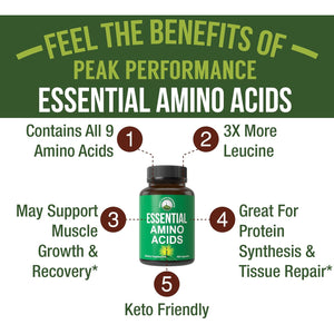 All 9 Essential Amino Acids Supplement. Capsules with 3X More Leucine for Muscle Recovery, Growth. EAA Supplement Better than BCAA / BCAAS Branched Chain Aminos Acid. USA Tested Eaas for Men + Women