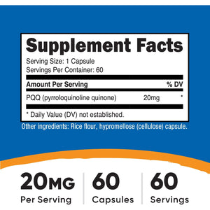 Nutricost PQQ (Pyrroloquinoline Quinone) 20Mg, 60 Capsules - Vegetarian Capsules, Non-Gmo, Gluten Free