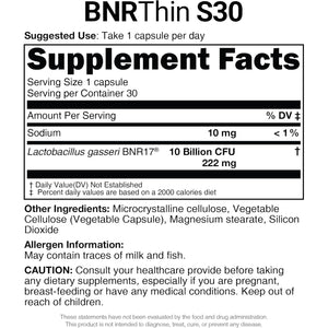 Bnrthin S30, Lactobacillus Gasseri BNR17, 10 Billion CFU Guaranteed, 30Capsules