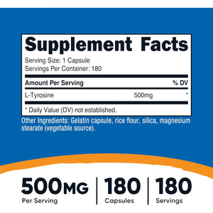 Nutricost L-Tyrosine 500Mg, 180 Capsules - Gluten Free & Non-Gmo