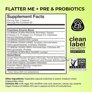 HUM Flatter Me Digestive Enzymes plus Prebiotics & Probiotics, Digestive Health Bloating Supplement for Women & Men, Fast Acting anti Bloat Pills Multi Enzyme for Debloating, Vegan, 60 Capsules