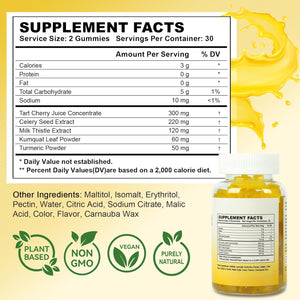 Uric Acid Gummies for Joint Cleanse & Detox, 60 Natural Vegan Tart Cherry Joint Support Gummies Balance Uric Acid Levels for Women and Men with Celery Seed Extract
