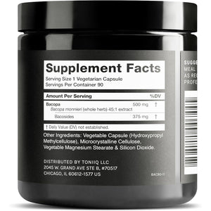 Toniiq Bacopa - Ultra High Potency 45:1 Extract with 75% Bacosides - Highly Concentrated - Third-Party Lab Tested - 90 Capsules