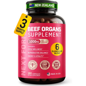 Beef Organ Supplement for Women 6 in 1 Complex Hormone Balance & Energy - 100% Grass Fed & Pasture Raised - Beef Liver, Kidney, Heart, Spleen, Pancreas and More - 180 Capsules