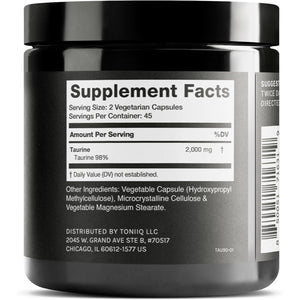 Toniiq 2000Mg Taurine Supplement - High Purity Taurine Powder Capsules, 98%+ Pure, Third-Party Lab Tested - Potent, Non-Gmo, Gluten-Free, Effective Formula 45 Optimal Servings per Bottle