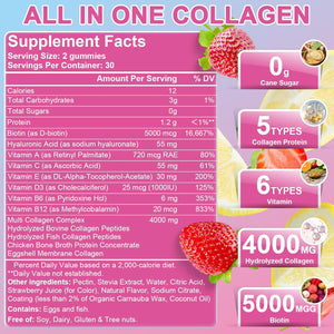 Nature'S Live Multi Collagen Peptides Gummies, Type I, II, III, V, X - Hydrolyzed Collagen Peptides with Biotin, Hyaluronic Acid, Supports Healthy Skin, Strong Nails & Thick Hair, 60 Count, 1 Pack