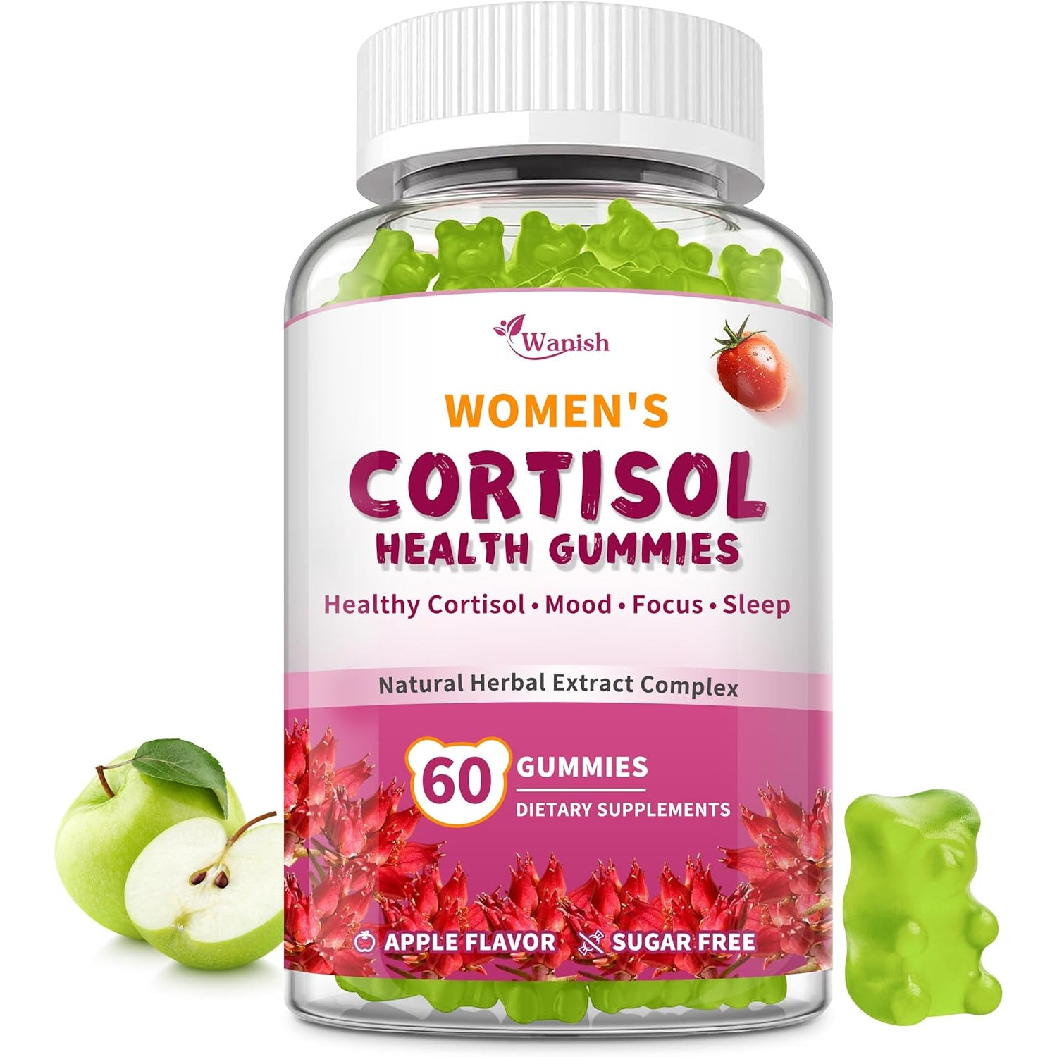 Wanish Cortisol Gummies for Women,Cortisol Supplements for Women-Relaxation and Mood,Cortisol Reducer with Ashwagandha, Rhodiola Rosea, Etc. Cortisol Manager Gummies,Vegan,Apple Flavor,60 Count