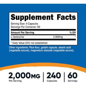 Nutricost L-Isoleucine 2000Mg per Serving, 240 Capsules (60 Servings)