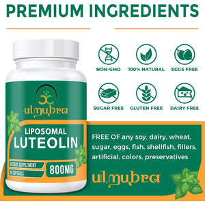 Ulmubra 800 MG Liposomal Luteolin Supplement - Maximum Absorption, Premium Antioxidant Supplement for Brain & Overall Well-Being, 60 Softgels - 30-Day Supply