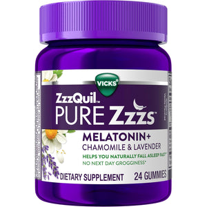 Zzzquil Pure Zzzs Melatonin Gummies, Sleep Aid, Melatonin 2Mg, with Chamomile & Lavender, Melatonin Sleep Gummies, Sleep Aids for Adults, Wildberry Vanilla Flavored, 24 Sleep Gummies