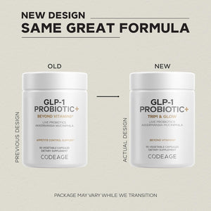 Codeage GLP-1 Probiotic+ - Live Probiotics Akkermansia, Clostridium, Bifidobacterium, Chicory Inulin Probiotic, Prebiotics & Postbiotics Supplement - 500 Million AFU, 3-Month Supply - 90 Capsules
