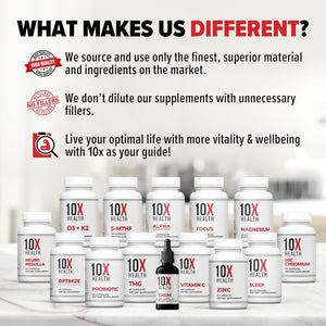 10X Health TMG Supplements - Trimethylglycine Supplement for Liver Support, Heart Wellness, Energy, Homocysteine Levels - TMG Capsules with Betaine Anhydrous - Non-Gmo & Gluten-Free - 60 Capsules