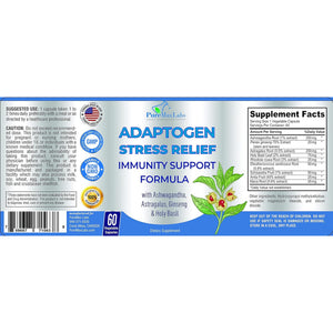 Adaptogen Stress Relief Immune Support Formula - Adaptogenic Adrenal Support with Ashwagandha, Astragalus, Ginseng, Holy Basil, Rhodiola, Amla, Maca, Schisandra, Non-Gmo - 60 Capsules