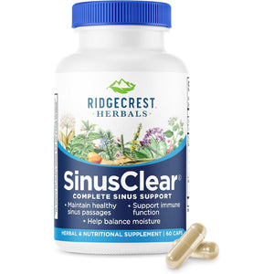 Ridgecrest Herbals Sinusclear, Complete Formula for Sinus and Nasal Health with Mullein Leaf, Bromelain, Vitamin C, and Zinc, for Healthy Mucus, Immune & Respiratory Support, (60 Veg Caps, 30 Serv)