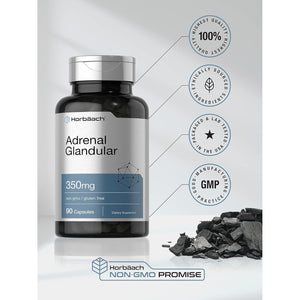 Horbäach Raw Adrenal Glandular | 350 Mg | 90 Capsules | Non-Gmo, Gluten Free Supplement