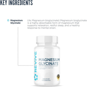 Revive MD Pure Magnesium Glycinate 200Mg – High Absorption Supplement for Relaxation, Stress Relief, Sleep & Memory Support – Promotes Strong Bones, Healthy Nerve & Muscle Function (60 Servings)