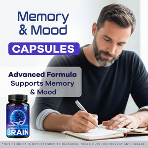 Memory Mood and Brain Capsules - Official Daily Support Brain Health Supplement Pills Advanced Formula, Memory & Mood Brain & Memory Focus Reviews, 60 Capsules for 1 Month