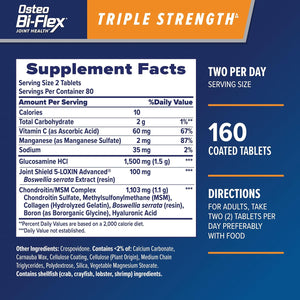 Osteo Bi-Flex Triple Strength Glucosamine Chondroitin Supplement, Improve Joint Function, Strength, Flexibility, Mobility 80 Coated Tablets, 2 Pack