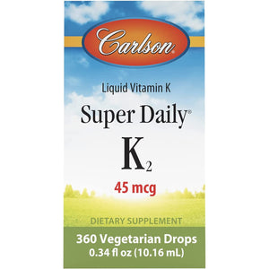 Carlson - Super Daily K2, 45 Mcg Liquid Vitamin K, Bone Health, K2 Vitamin, Vitamin K Supplement, Vitamin K-2 MK7, Unflavored, 360 Drops (10.16 Ml)