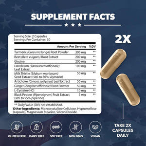 Liver Nurture - Liver Supplement Formula with Milk Thistle, Artichoke, Dandelion, Beet Root, Turmeric & More - Liver Support Supplements - 60 Capsules