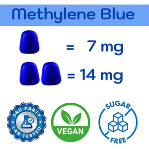 Methylene Blue for Humans USP Pharma Grade 7Mg and 14Mg Dose - 3Rd Party Certified Quality - Sugar Free Vegan - Berry Flavor 60 Gummies