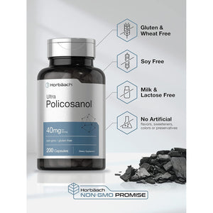 Horbäach Policosanol 40Mg | 200 Capsules | Non-Gmo and Gluten Free Supplement