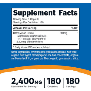 Nutricost Bitter Melon Extract 180 Capsules for 180 Servings per Bottle - Momordica Charantia, Vegan, Gluten Free and GMO Free