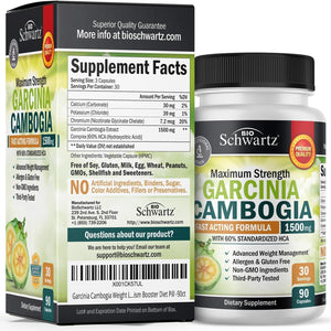 Garcinia Cambogia Weight Loss Pills - 1500Mg HCA Pure Extract - Fast Acting Appetite Suppressant - Fat Burner for Women and Men to Help Lose Weight - Carb Blocker Metabolism Diet Pill - 90 Capsules