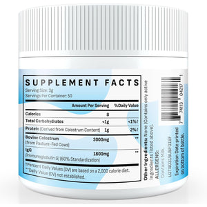 Energievoll Bovine Colostrum Supplement Powder - 60% Igg 3000 Mg for Gut, Hair Growth, Beauty, and Immune, Easy to Mix, Unflavored (50 Servings)
