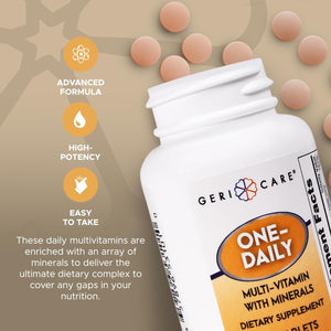 One-Daily Multivitamins with Minerals for Men & Women (100 Tablets) by Gericare| High-Potency Multi-Vitamin & Multimineral Dietary Supplement for Immunity, Energy| Complete Daily Nutritional Support