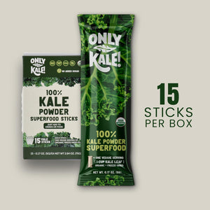 Onlykale™ Kale Powder - 1 Month Supply (15 Sticks) - Organic Green Superfood - USDA Organic, Clean Greens for Smoothies & Juices, Single-Serving Sticks