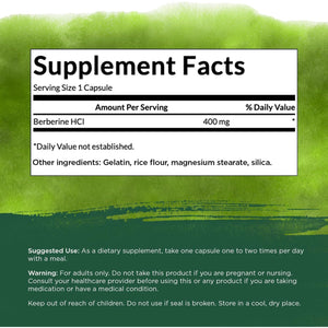 Swanson Berberine Hcl Cardiovascular and Metabolic Health Supplement for Health-Conscious Adults - Non-Gmo, Vegan, Gluten-Free (60 Vegan Capsules, 400 Mg Each)