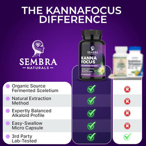 KANNAFOCUS - Natural Kanna Extract 50Mg, Fermented Sceletium Tortuosum & Bioperine® - Focus, Mood & Mental Wellness Support - Herbal Nootropic for Daily Clarity & Energy - 30 Capsules