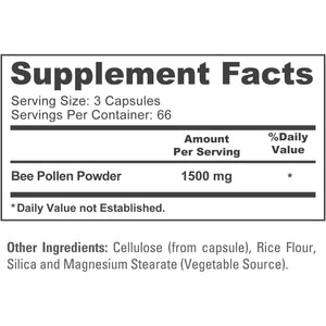 Nusapure Bee Pollen 1500Mg 200 Veggie Caps (100% Vegetarian, Non-Gmo, Vegan) Naturally Occurring Proteins, Aminoacids
